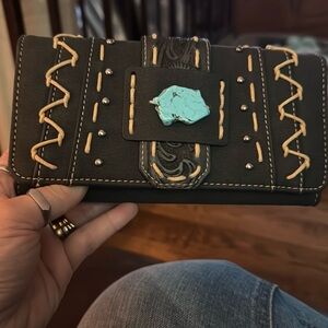 Montana West Black and Tan Wallet with Turquoise Accent